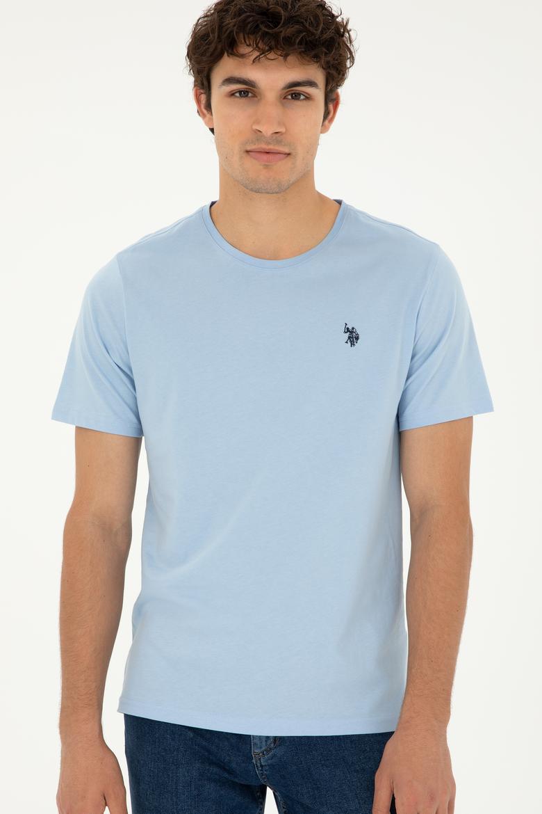 Erkek Regular Fit Bisiklet Yaka Açık Mavi Basic Tişört - 50279632057