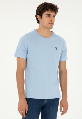 Erkek Regular Fit Bisiklet Yaka Açık Mavi Basic Tişört - 50279632057