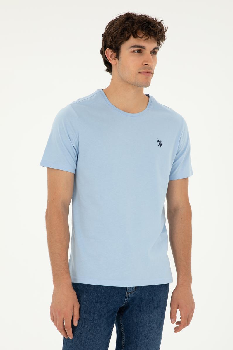Erkek Regular Fit Bisiklet Yaka Açık Mavi Basic Tişört