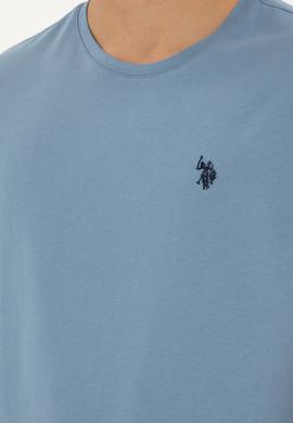 Erkek Regular Fit Bisiklet Yaka İndigo Basic Tişört - 50279632064