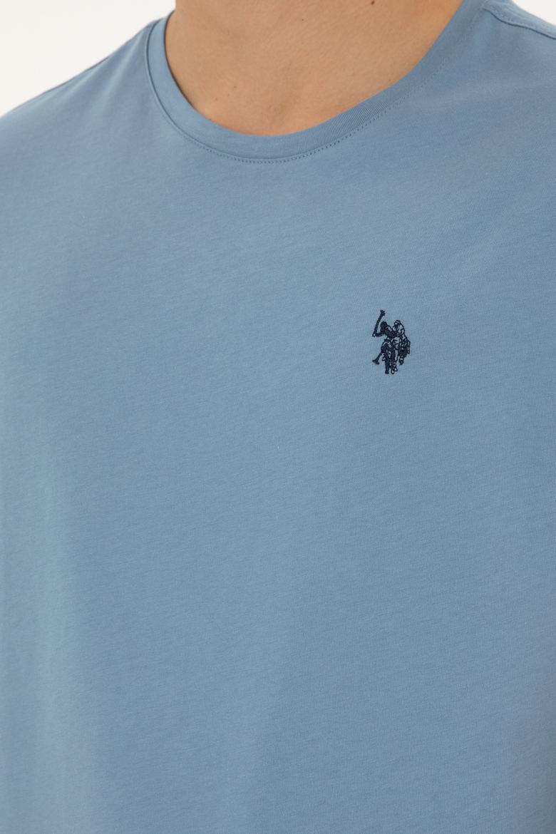 Erkek Regular Fit Bisiklet Yaka İndigo Basic Tişört - 50279632064