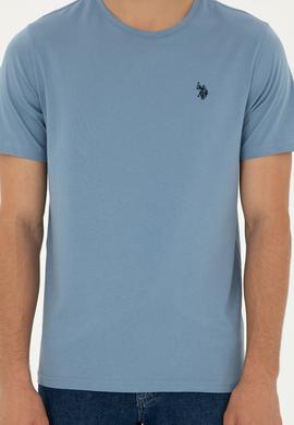 Erkek Regular Fit Bisiklet Yaka İndigo Basic Tişört - 50279632064