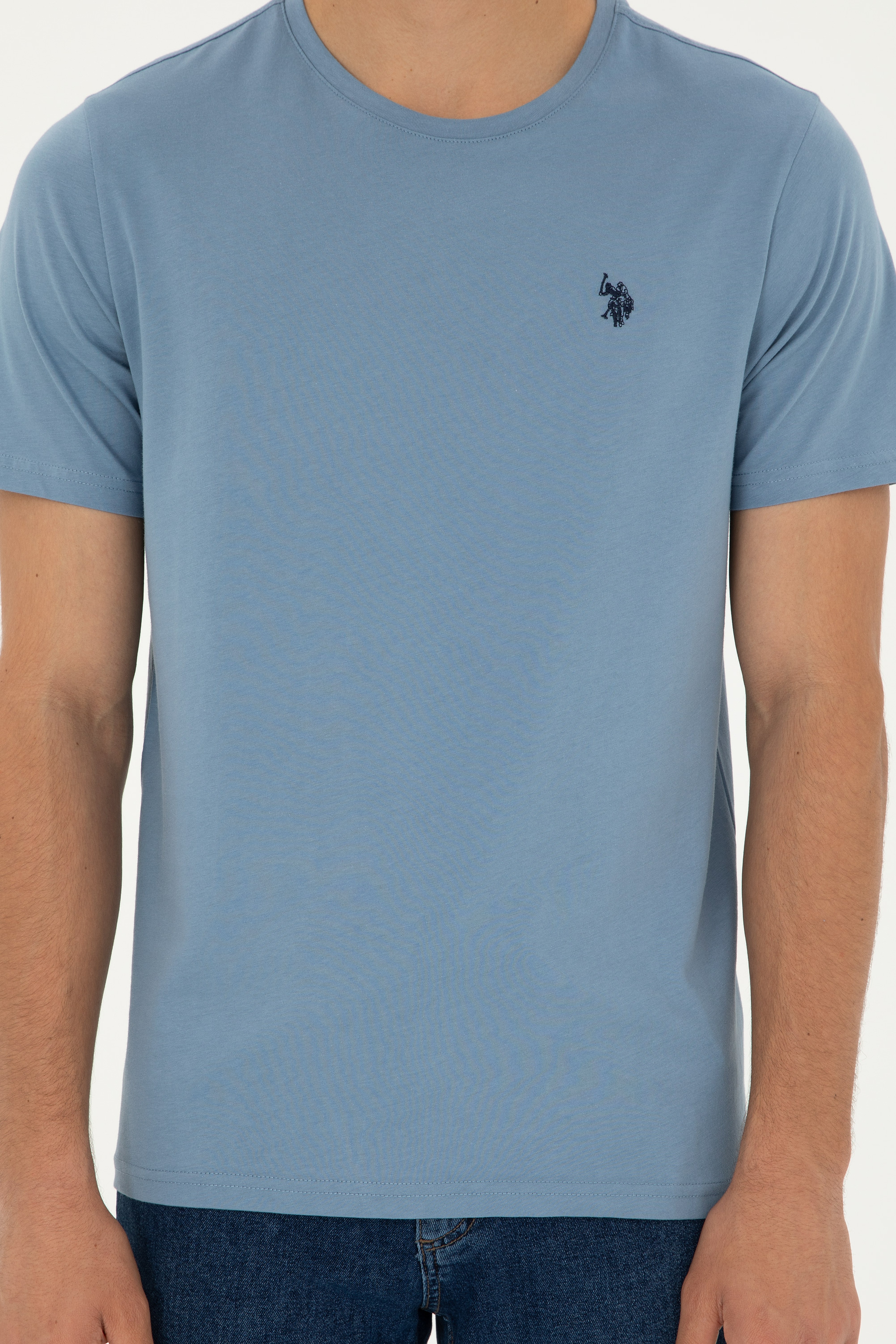 Erkek Regular Fit Bisiklet Yaka İndigo Basic Tişört - Image 6
