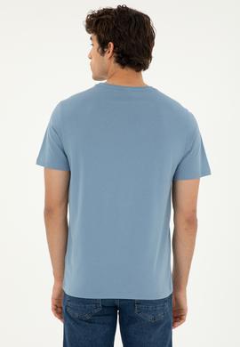 Erkek Regular Fit Bisiklet Yaka İndigo Basic Tişört - 50279632064