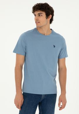 Erkek Regular Fit Bisiklet Yaka İndigo Basic Tişört - 50279632064