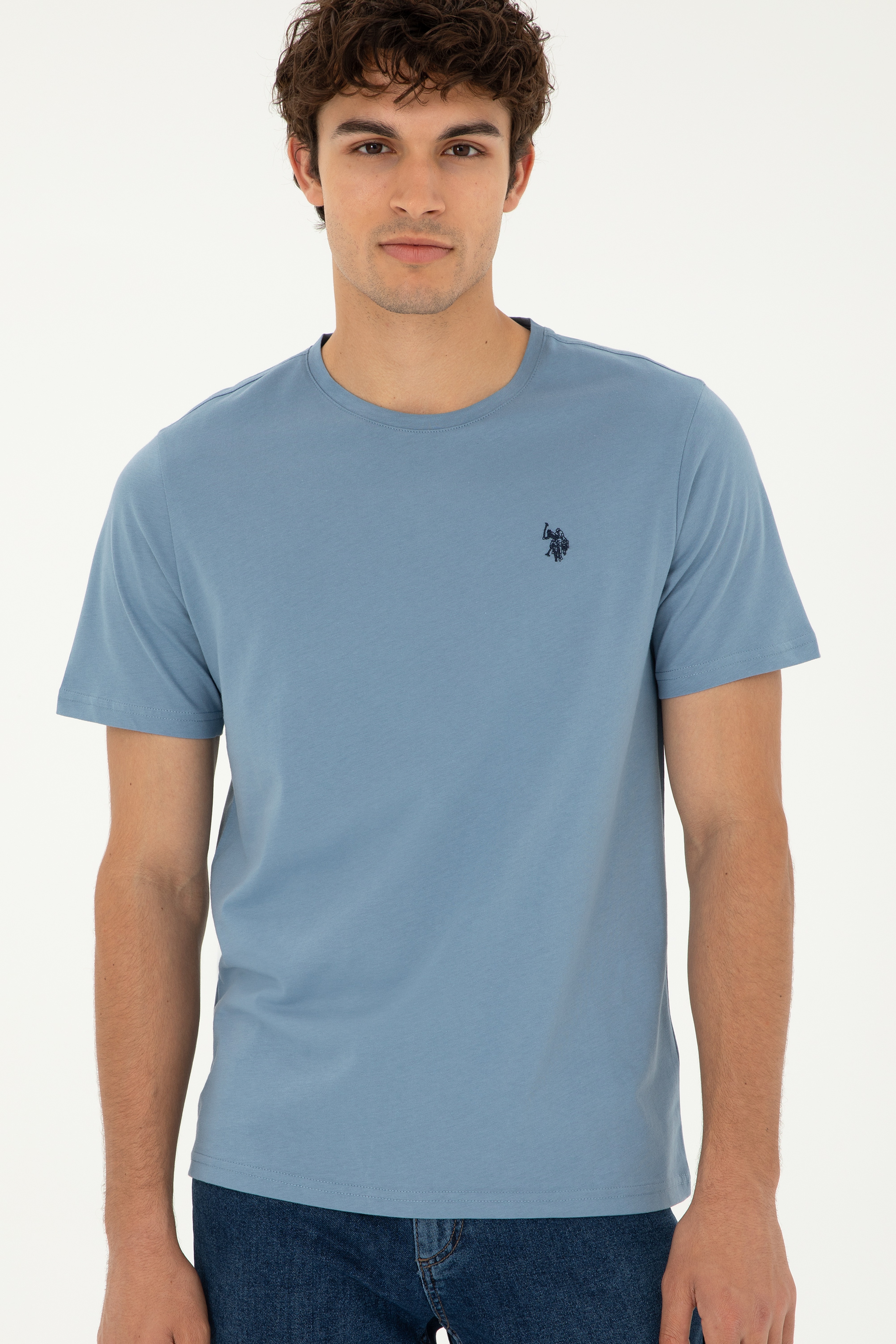 Erkek Regular Fit Bisiklet Yaka İndigo Basic Tişört