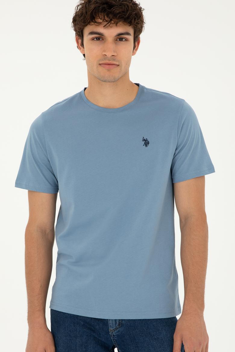 Erkek Regular Fit Bisiklet Yaka İndigo Basic Tişört - 50279632064