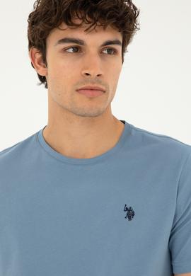 Erkek Regular Fit Bisiklet Yaka İndigo Basic Tişört - 50279632064