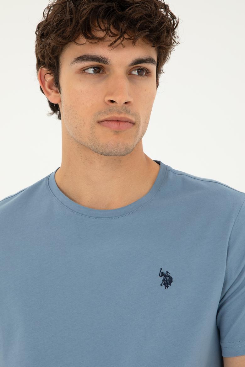 Erkek Regular Fit Bisiklet Yaka İndigo Basic Tişört - 50279632064