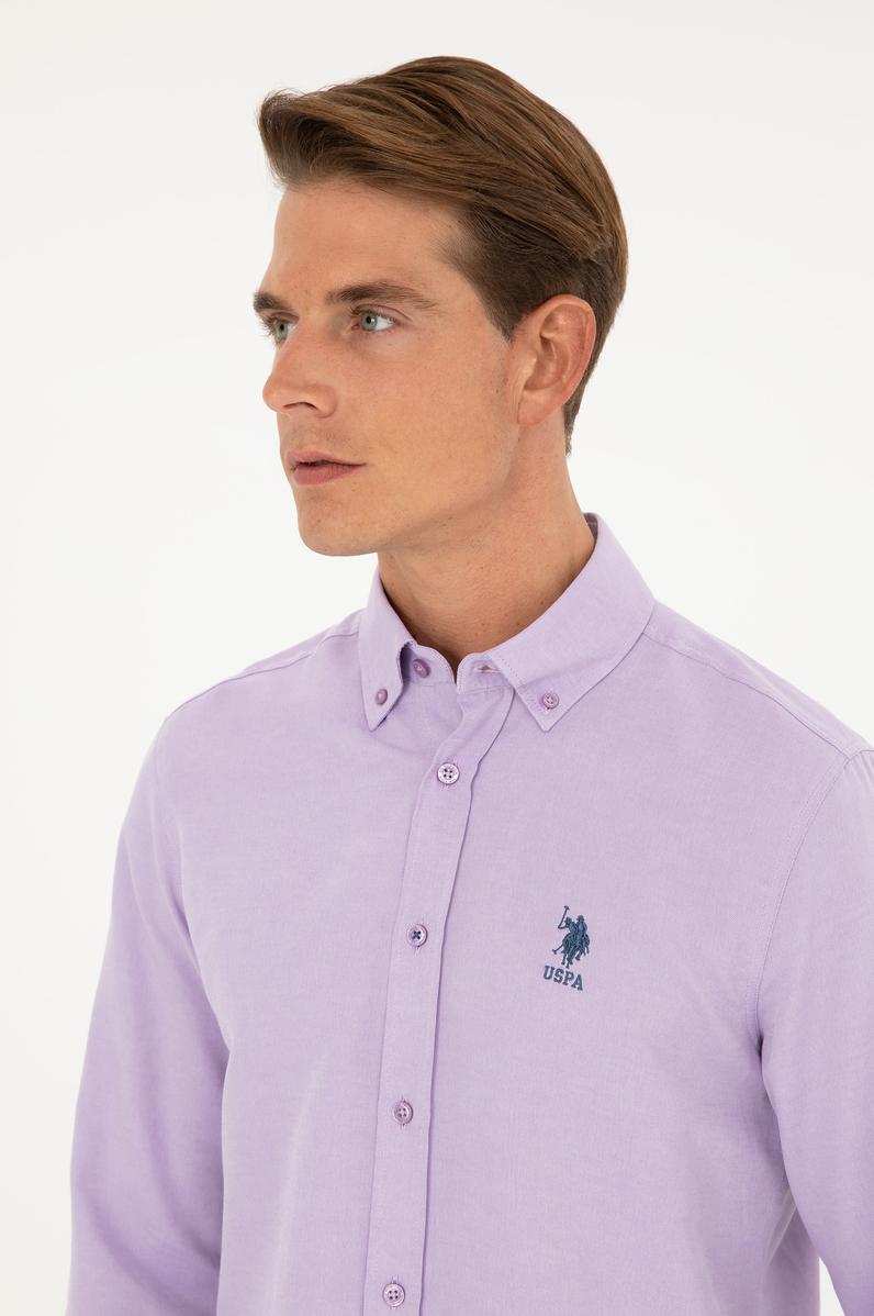 Erkek Lila Uzun Kollu Basic Gömlek