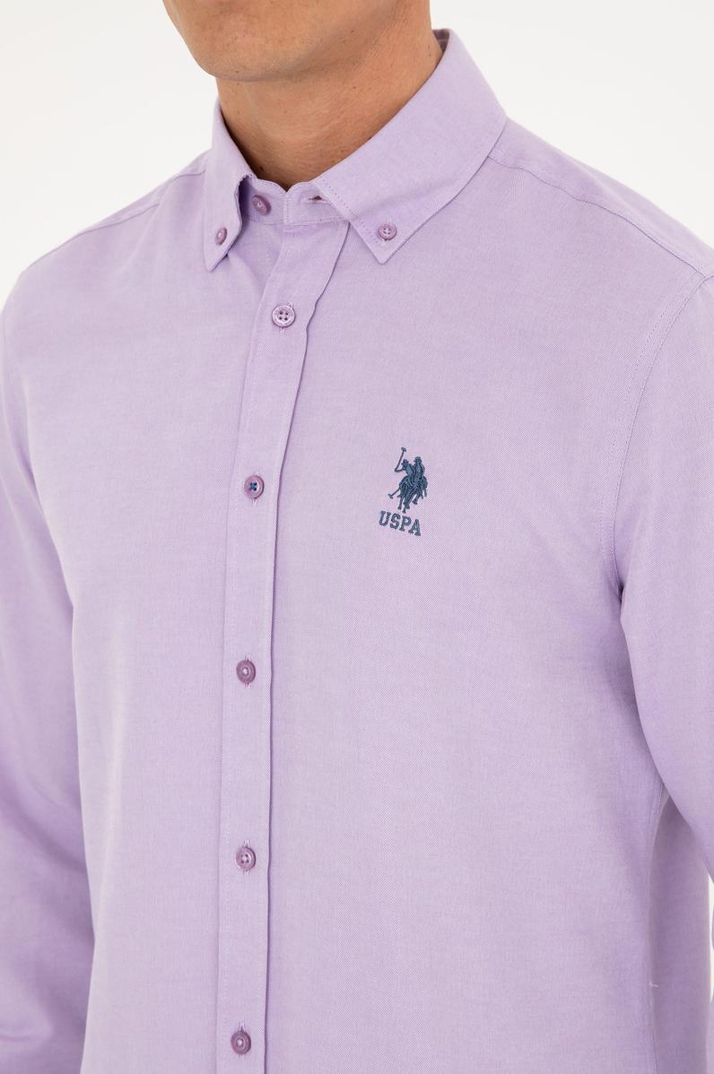 Erkek Lila Uzun Kollu Basic Gömlek