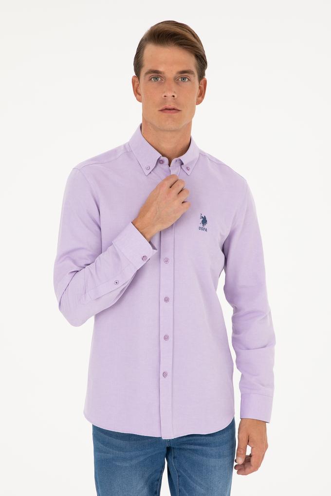 Erkek Lila Uzun Kollu Basic Gömlek