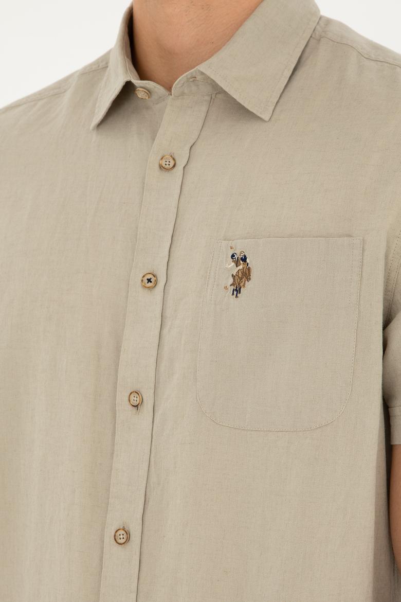 Erkek Haki Kısa Kollu Gömlek - 50284296035