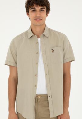Erkek Haki Kısa Kollu Gömlek - 50284296035