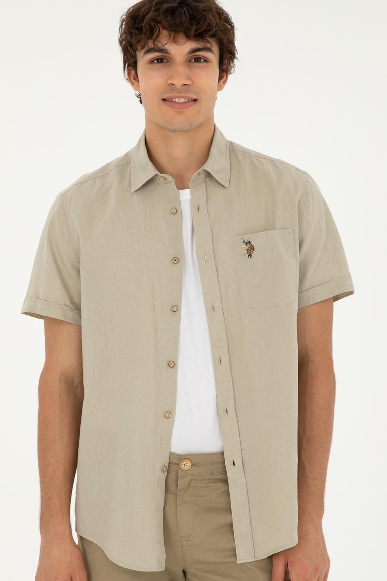 Erkek Haki Kısa Kollu Gömlek - 50284296035