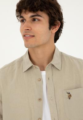 Erkek Haki Kısa Kollu Gömlek - 50284296035