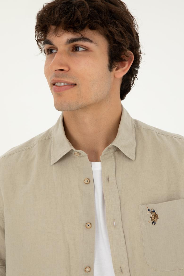 Erkek Haki Kısa Kollu Gömlek - 50284296035