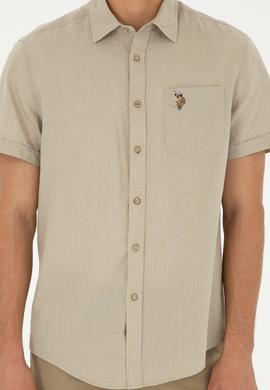 Erkek Haki Kısa Kollu Gömlek - 50284296035
