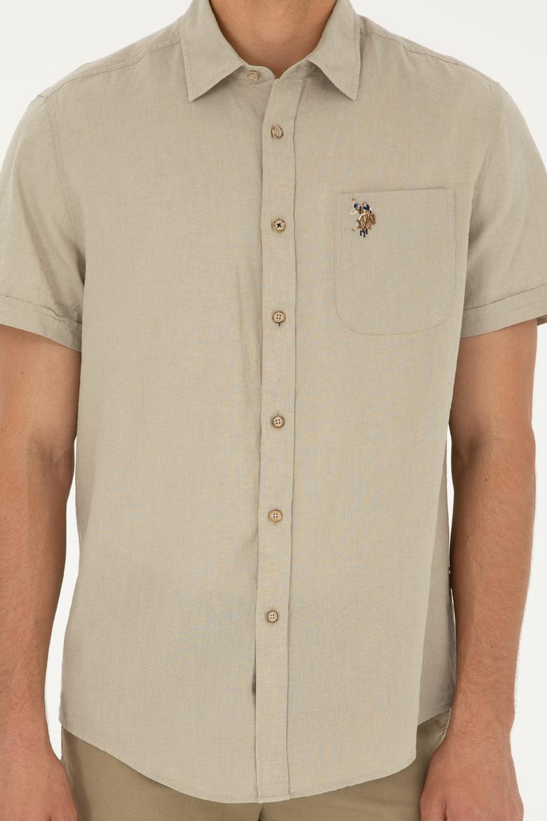 Erkek Haki Kısa Kollu Gömlek - 50284296035