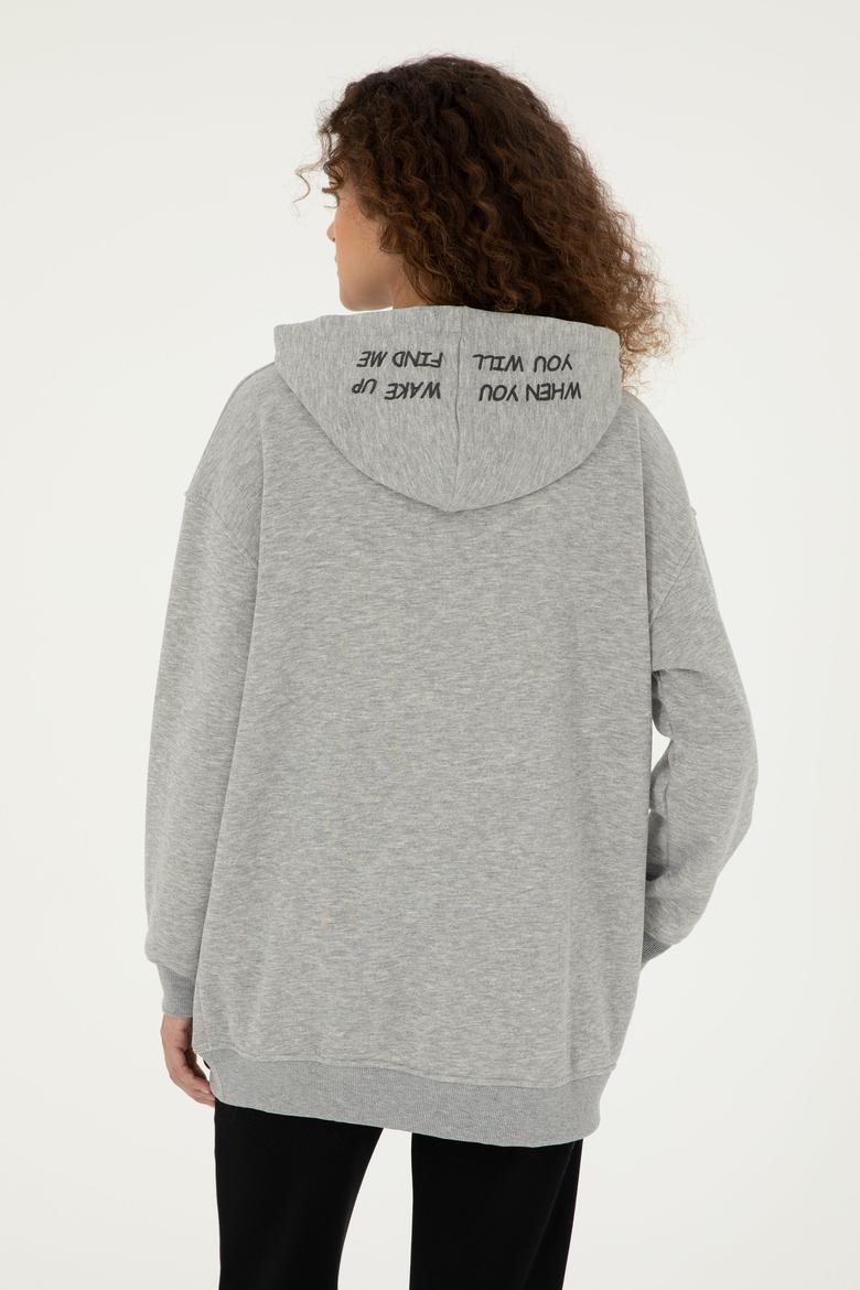 Kadın Gri Melanj Kapüşonlu Sweatshirt - 50297078029