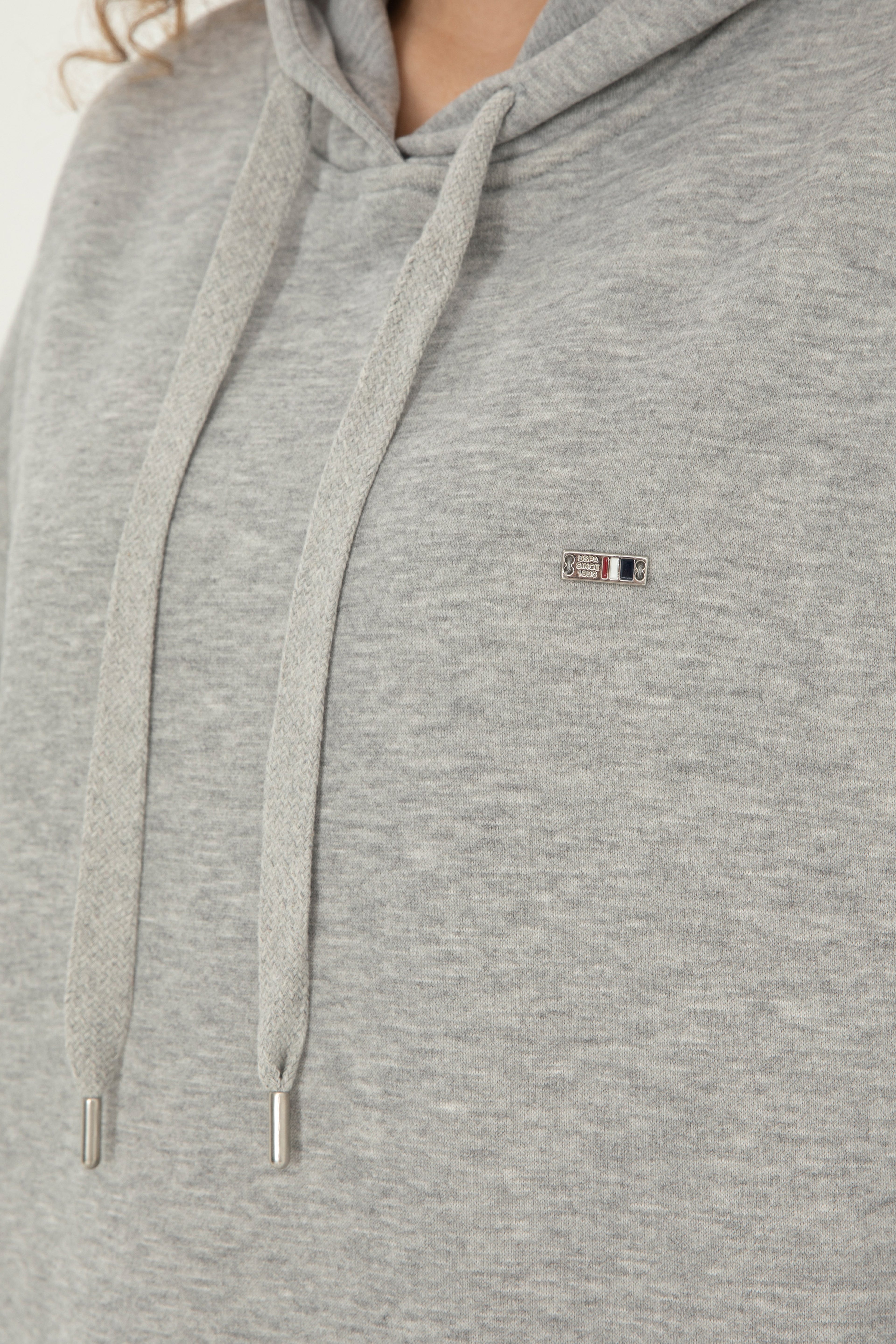 Kadın Gri Melanj Kapüşonlu Sweatshirt