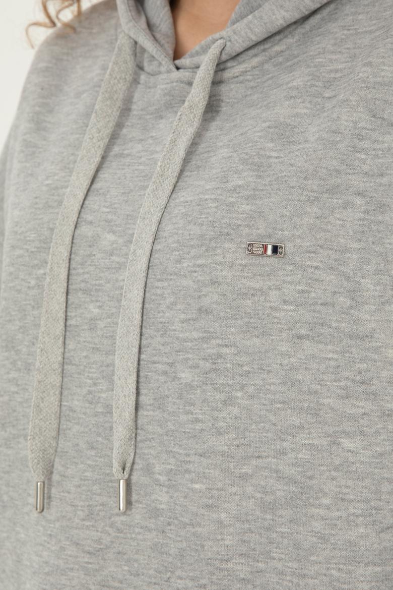 Kadın Gri Melanj Kapüşonlu Sweatshirt - 50297078029