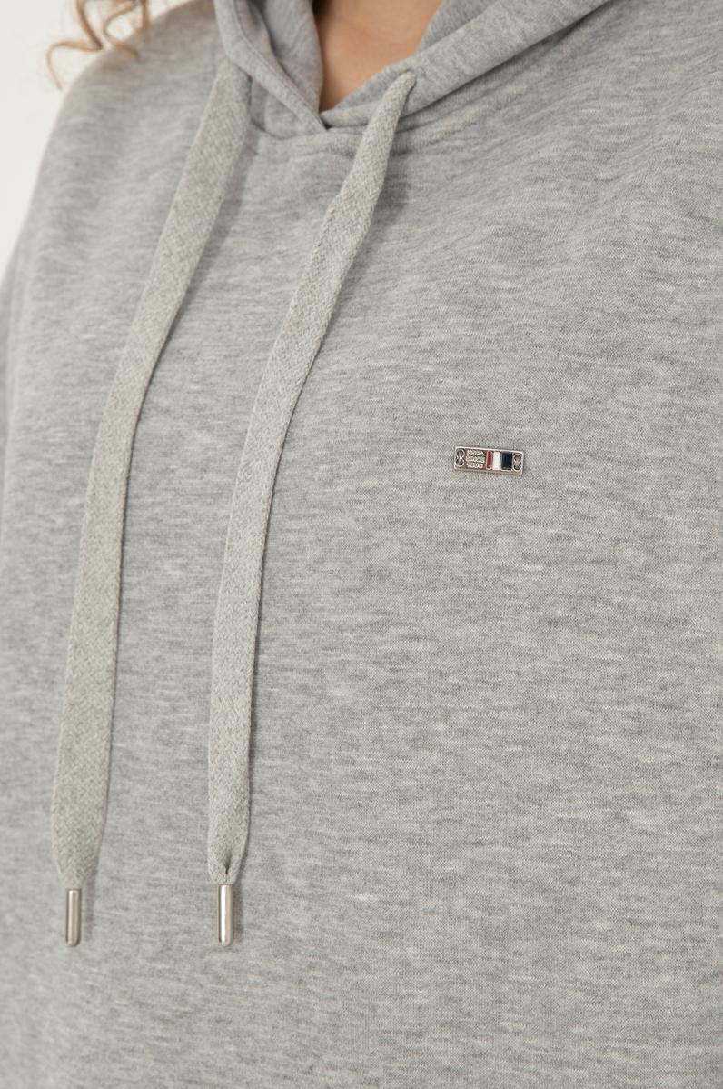 Kadın Gri Melanj Kapüşonlu Sweatshirt