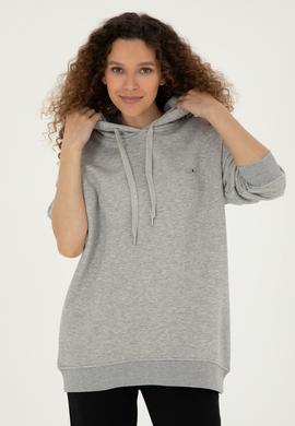Kadın Gri Melanj Kapüşonlu Sweatshirt - 50297078029