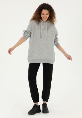 Kadın Gri Melanj Kapüşonlu Sweatshirt - 50297078029