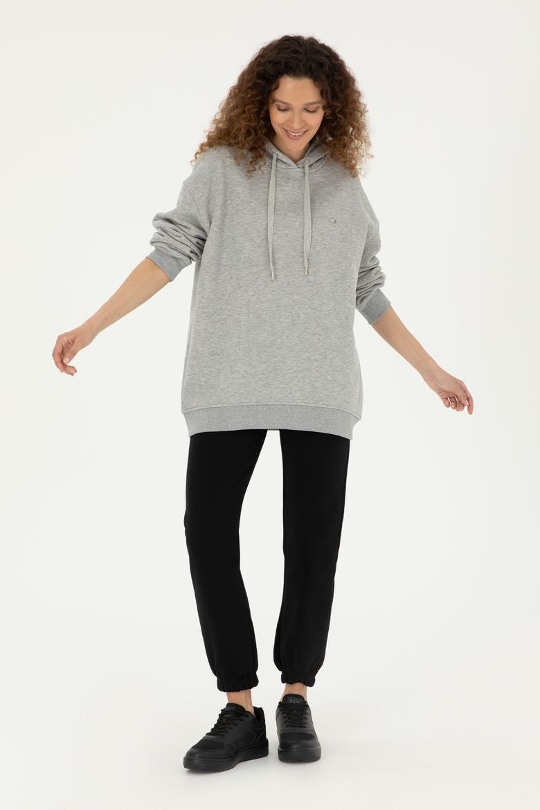 Kadın Gri Melanj Kapüşonlu Sweatshirt - 50297078029