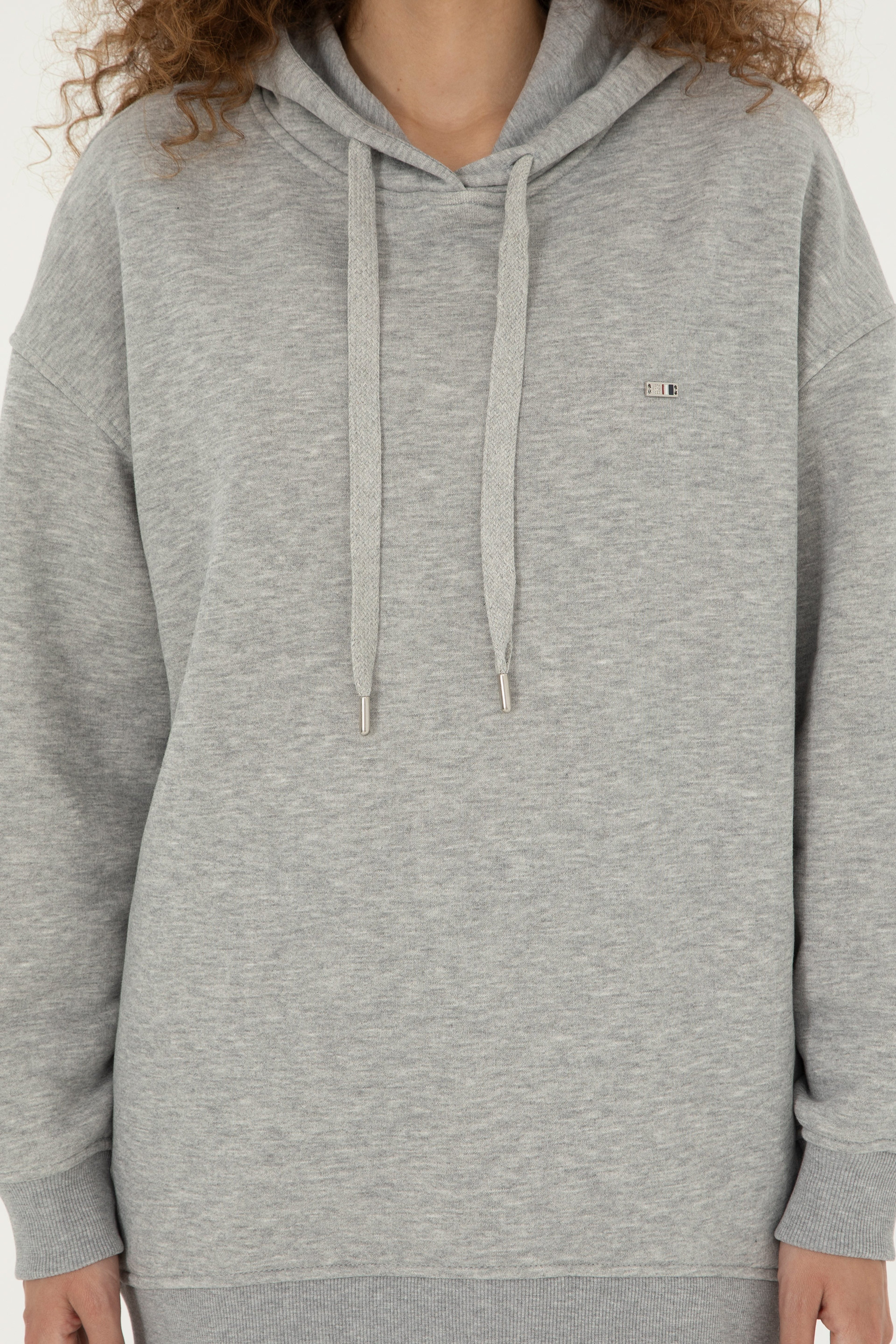 Kadın Gri Melanj Kapüşonlu Sweatshirt