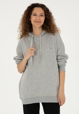 Kadın Gri Melanj Kapüşonlu Sweatshirt - 50297078029