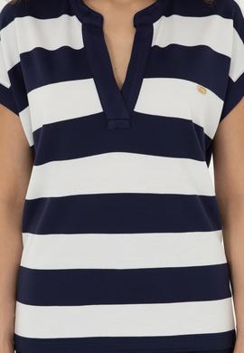 Kadın Lacivert Çizgili Hakim Yaka Tişört - 50281895022