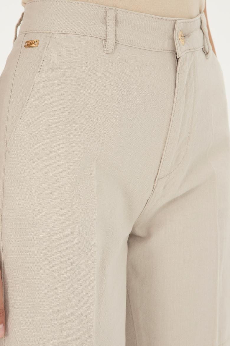 Kadın Taş Keten Görünümlü Dokuma Şort - 50289456009