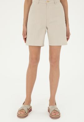 Kadın Taş Keten Görünümlü Dokuma Şort - 50289456009
