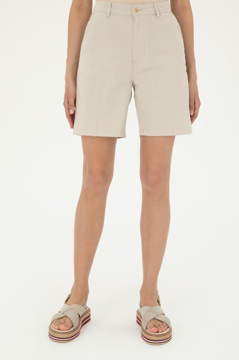 Kadın Taş Keten Görünümlü Dokuma Şort