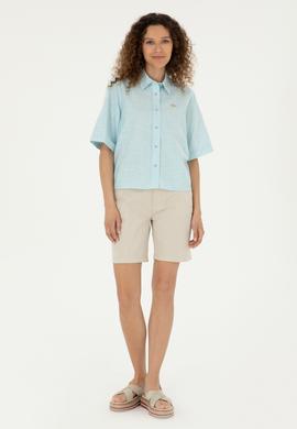 Kadın Taş Keten Görünümlü Dokuma Şort - 50289456009