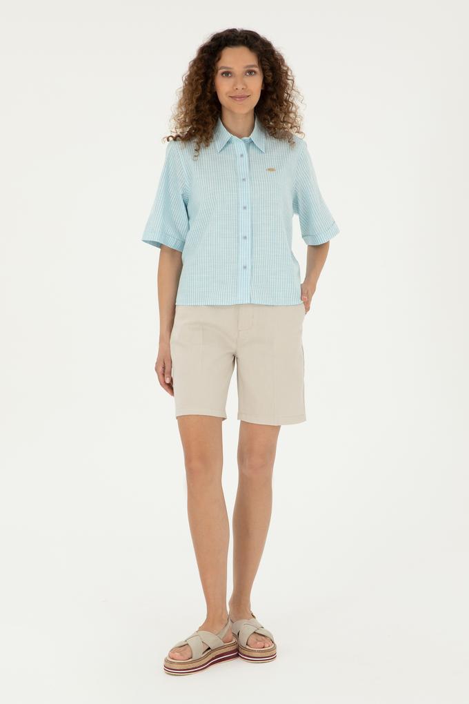 Kadın Taş Keten Görünümlü Dokuma Şort