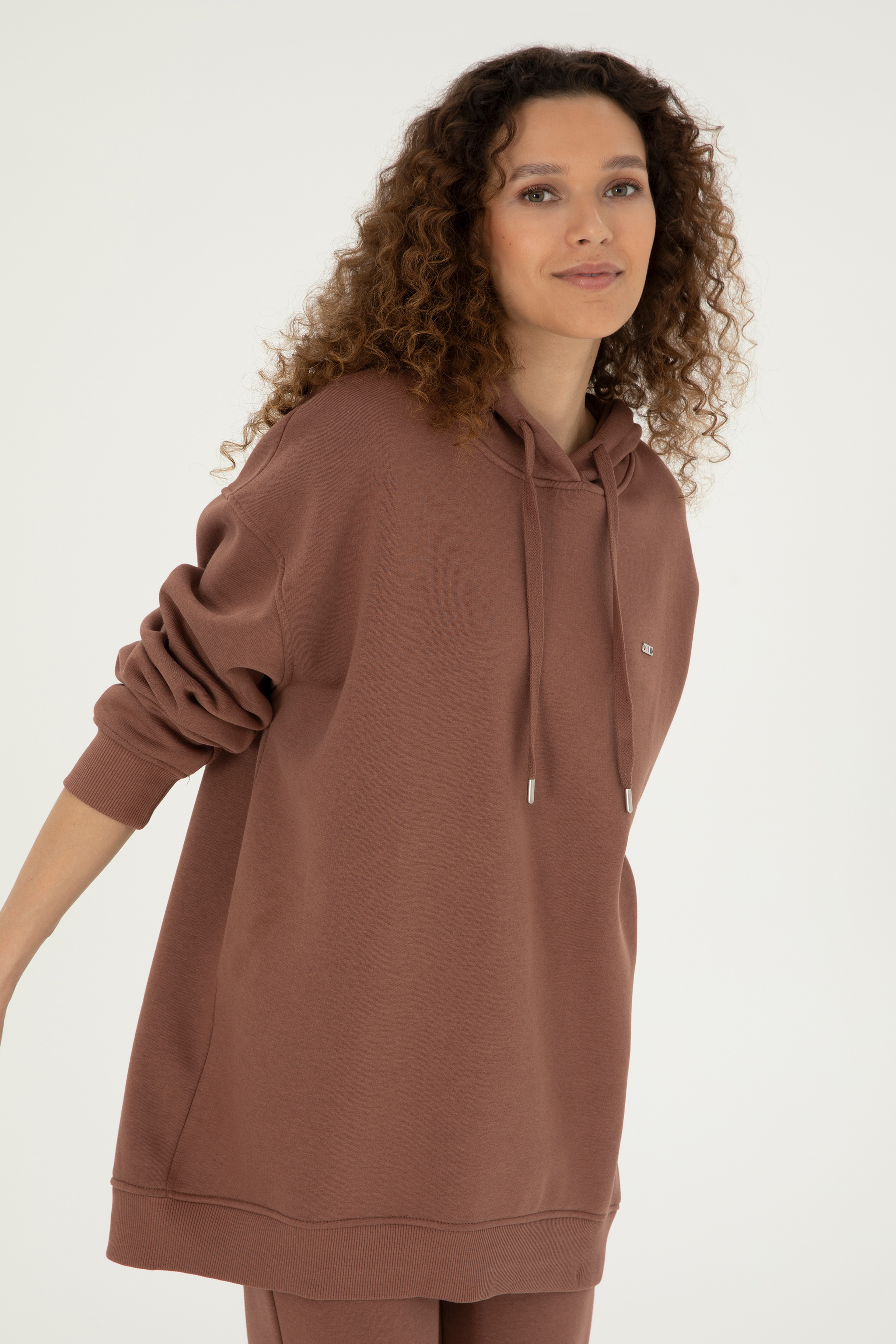 Kadın Camel Kapüşonlu Sweatshirt - Image 3
