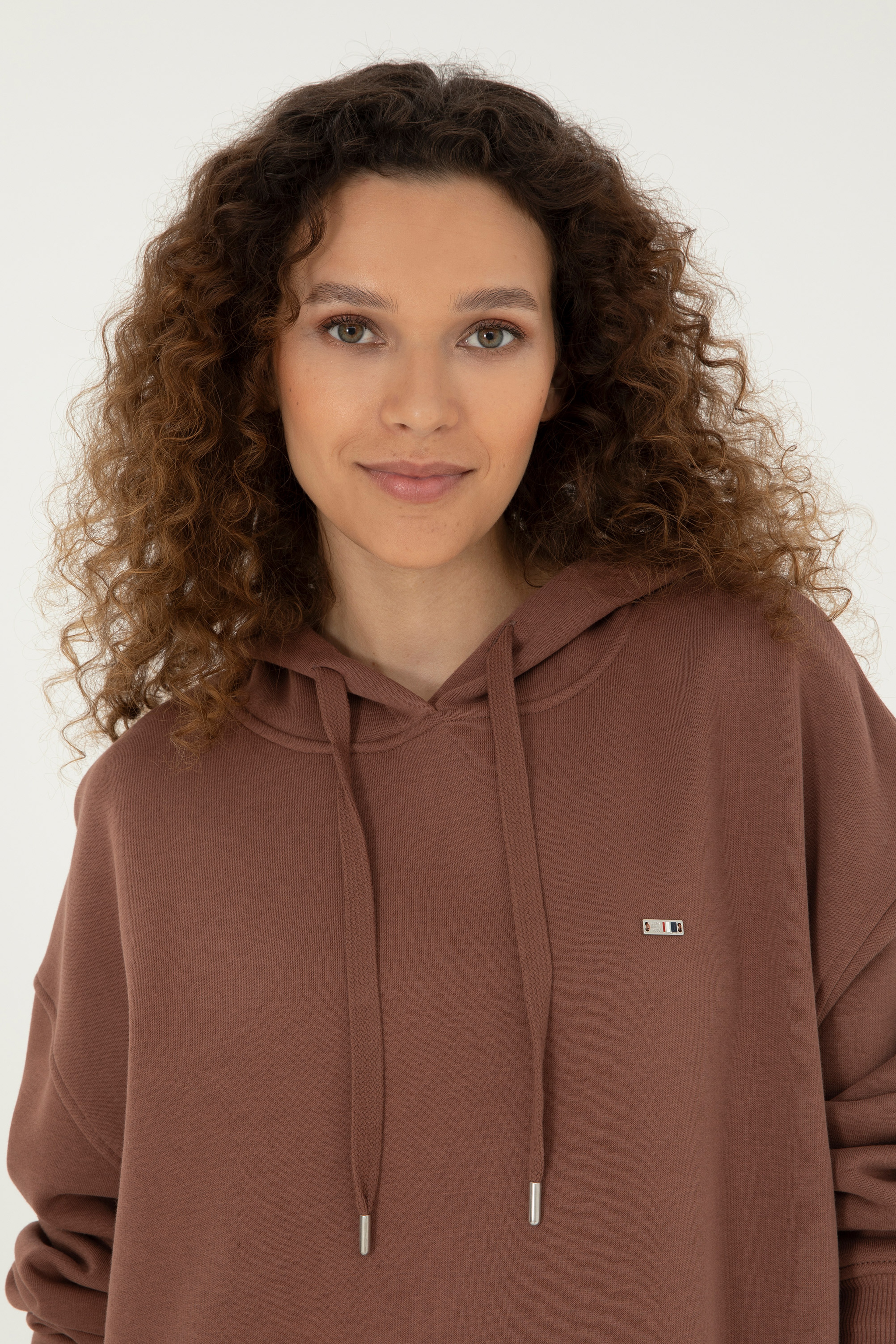Kadın Camel Kapüşonlu Sweatshirt - Image 2