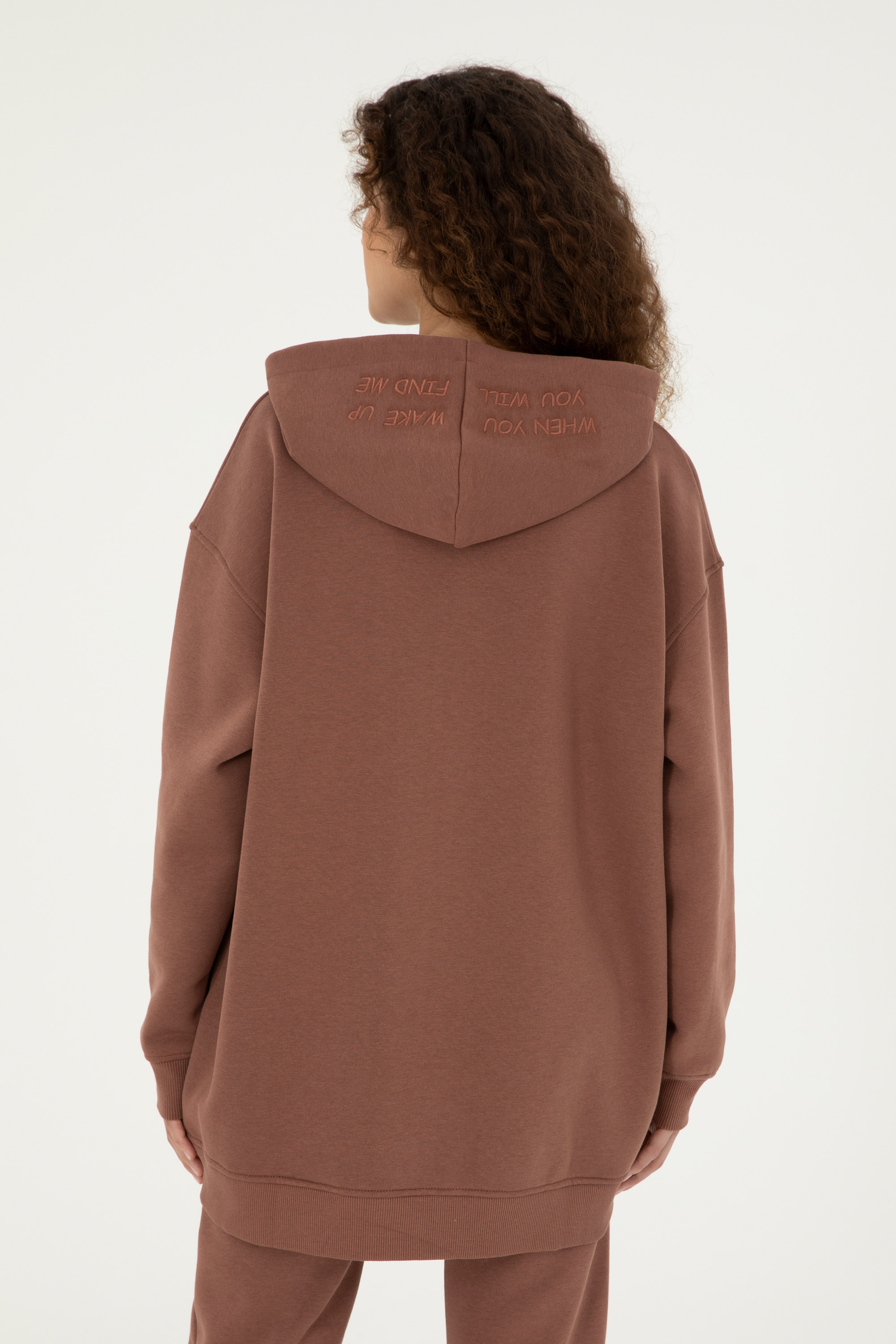 Kadın Camel Kapüşonlu Sweatshirt - Image 5