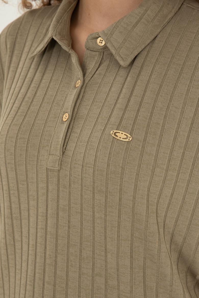 Kadın Haki Polo Yaka Tişört - 50281892005