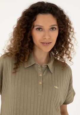 Kadın Haki Polo Yaka Tişört - 50281892005