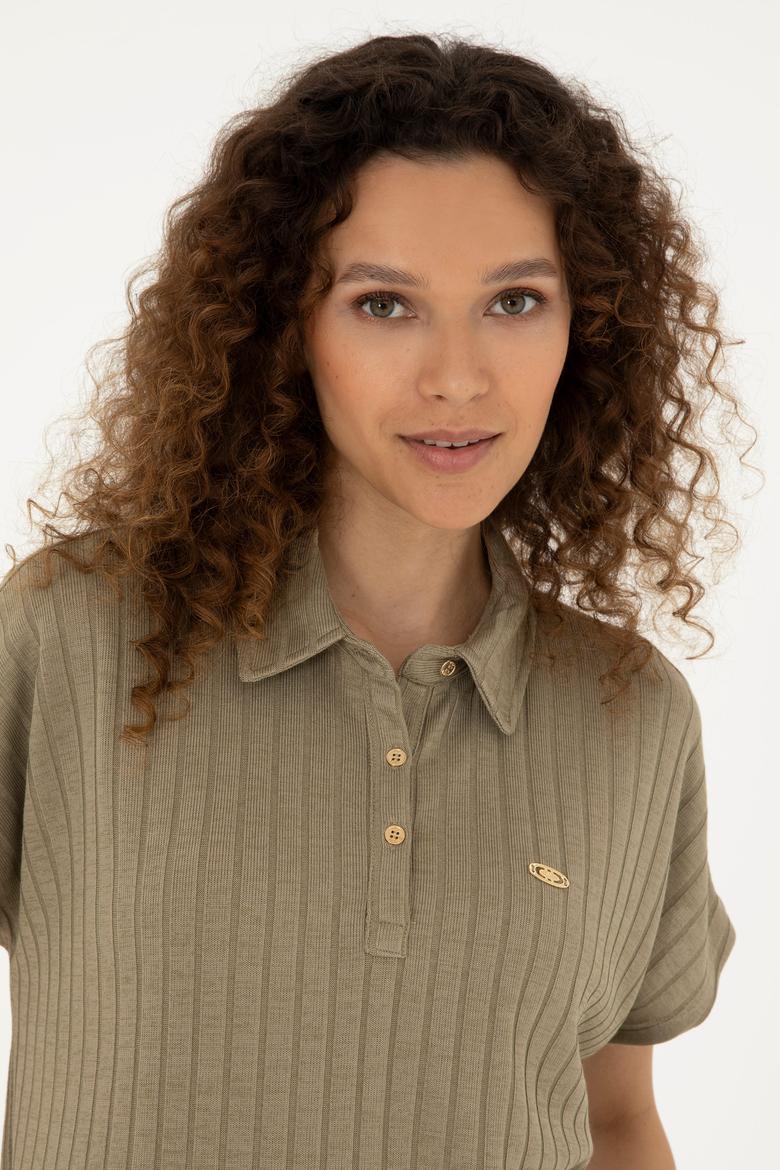Kadın Haki Polo Yaka Tişört - 50281892005