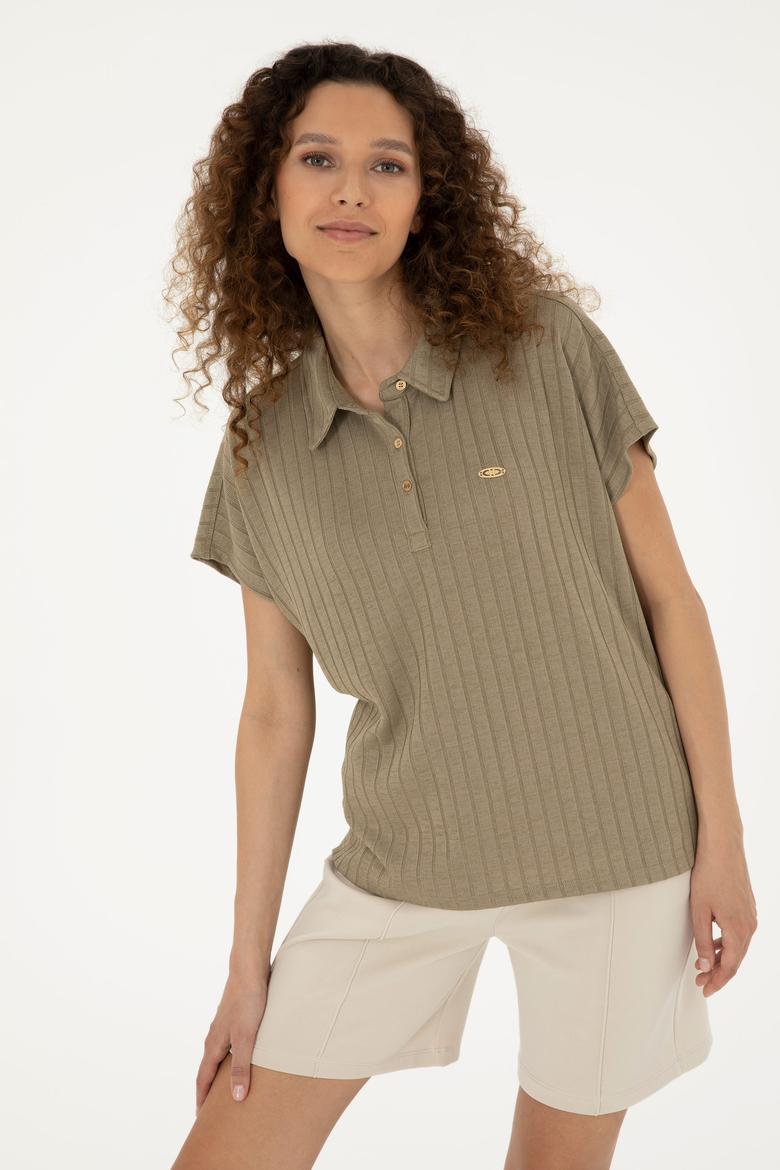 Kadın Haki Polo Yaka Tişört - 50281892005