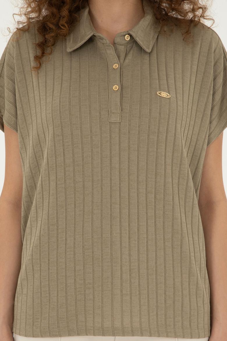 Kadın Haki Polo Yaka Tişört - 50281892005