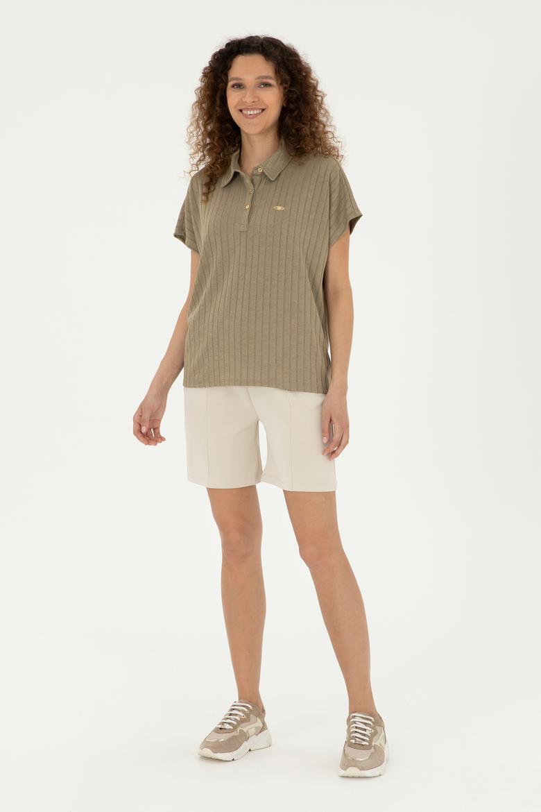 Kadın Haki Polo Yaka Tişört - 50281892005
