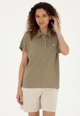 Kadın Haki Polo Yaka Tişört - 50281892005