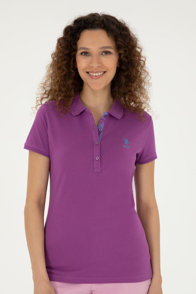 Kadın Mor Basic Polo Yaka Tişört - 50280060275