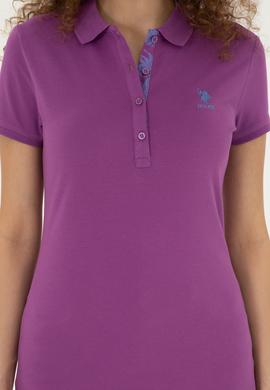 Kadın Mor Basic Polo Yaka Tişört - 50280060275